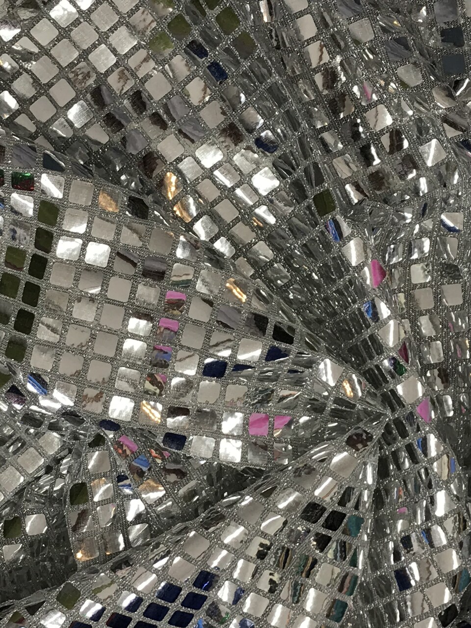 1 Yard Silver Square Foil Sequin Mesh Fabric For Stage Backdrops Parties Crafts 42″ Wide